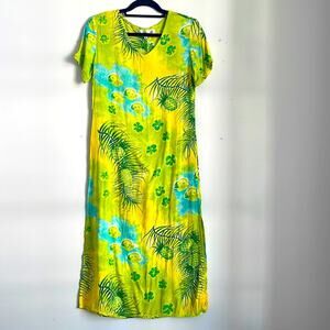Vintage Tropical Mi Hawaiian Aloha fish print short sleeve maxi midi dress  S
